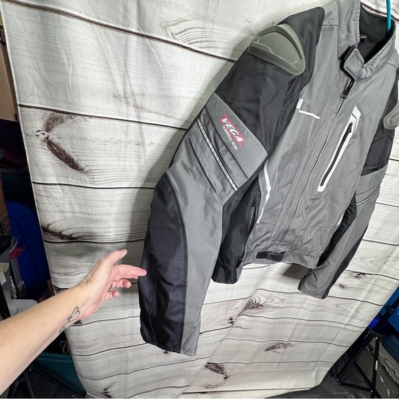 Vega Technical Gear Mens Jacket Gray Black Large Riding Motorcycle Full Zip Line - Picture 5 of 12